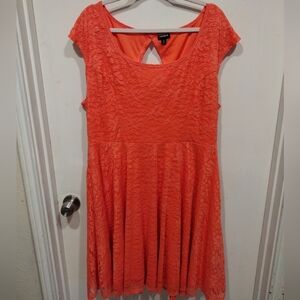 Torrid Coral Lace Cut Out Back Skater Dress Sz 3X-Romantic Wedding Event Party